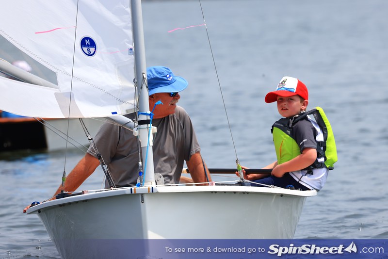 Adult skipper and junior crew racing a Penguin